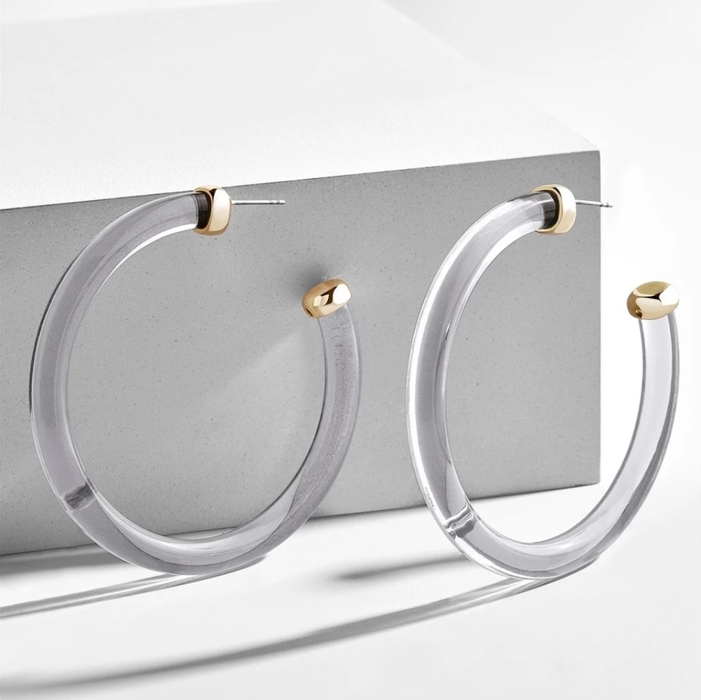 Large Lucite Resin Clear Hoop Bauble Earrings